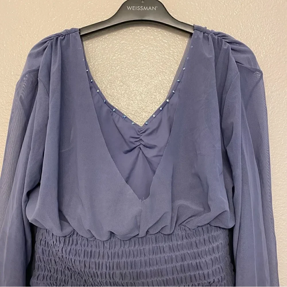 Weissman Balera dance costume blue Smocked Flutter Sleeve Leotard MT12218 MA